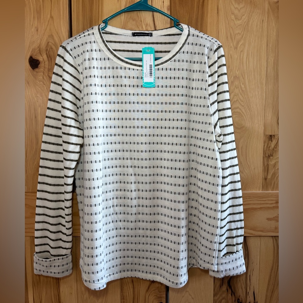 Staccato White and Black Striped Long-Sleeve Sweater Top Large NWT